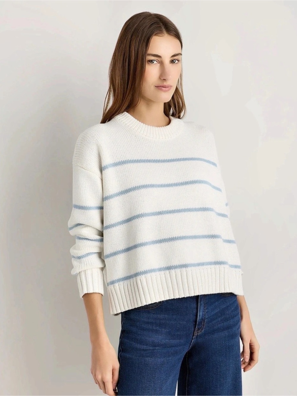 NWOT Quince Striped Crewneck Sweater White & Blue size XS.